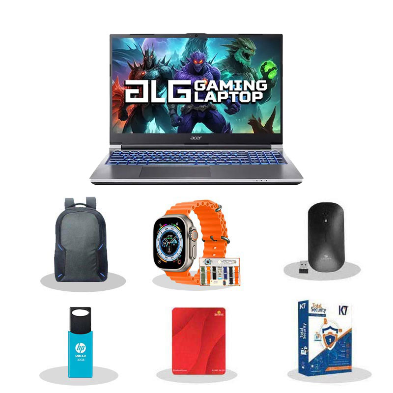Picture of Acer ALG Gaming - Intel Core i7-13620H 15.6" (39.6cm) AL15G-53 Gaming Laptop (16GB/ 512GB SSD/ Full HD Display/ NVIDIA GeForce RTX 3050/144 Hz/  Windows 11 Home/  1 Year Warranty/ Steel Gray/ 1.99 Kg) with Smart Watch (7-in-1 Strap) + Laptop Bag + Wireless Mouse + Mouse Pad + Pendrive + K7 Antivirus Single User
